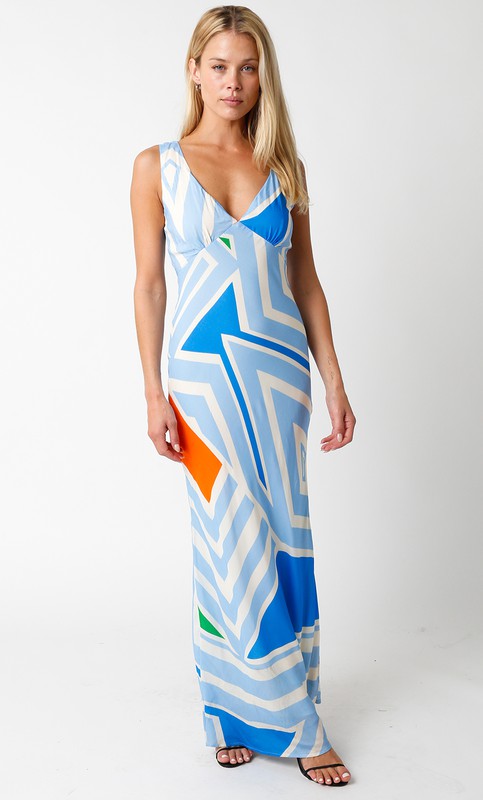 OLIVACEOUS Print Maxi Dress ORANGE/BLUE