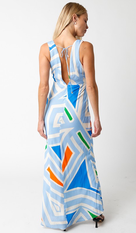 OLIVACEOUS Print Maxi Dress ORANGE/BLUE