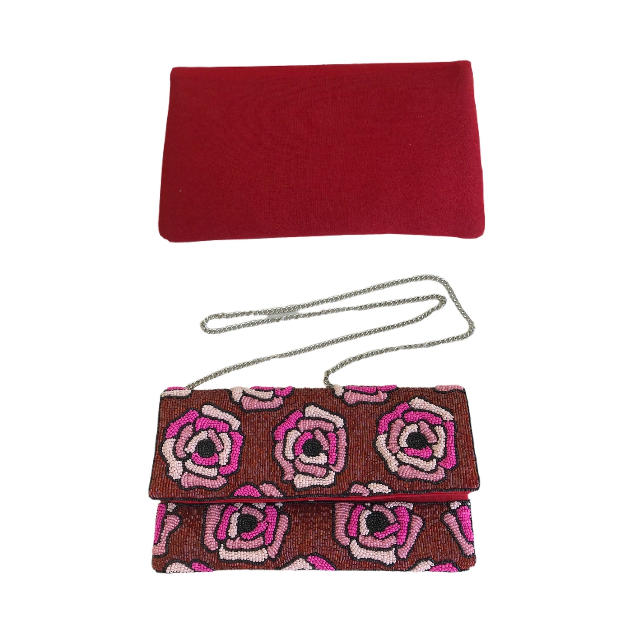 Ole Beaded Clutch - PINK RED ROSE