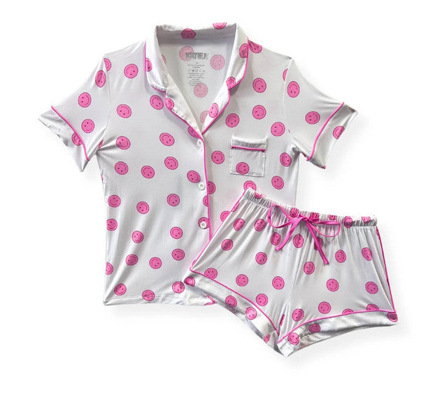 Katie J Lynn Pajama Shorts Set - PINK SMILEY
