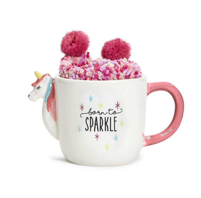 Unicorn Mug with Pair of Pom Pom Socks