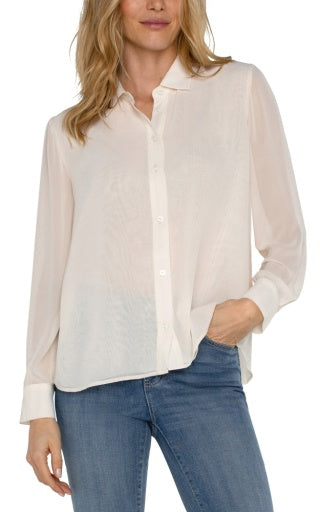 long slv woven shirt w/ pleat back detail