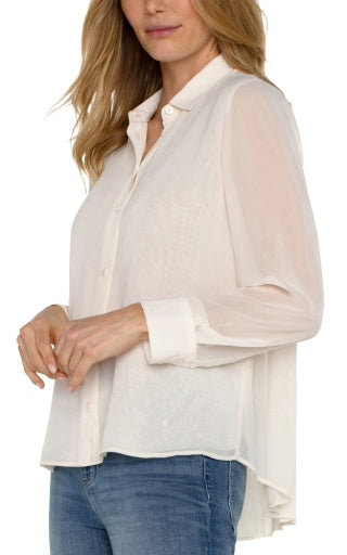 long slv woven shirt w/ pleat back detail