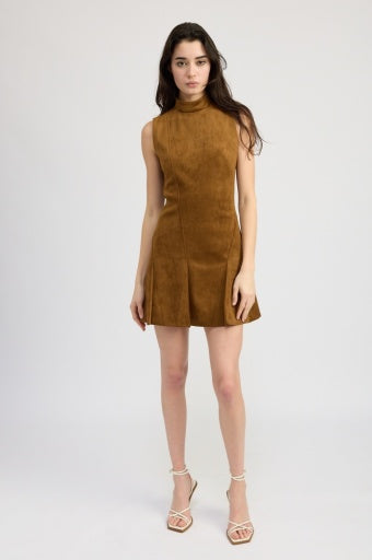 Pleated Mock Neck Mini Dress - Logan