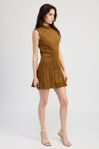 Pleated Mock Neck Mini Dress - Logan