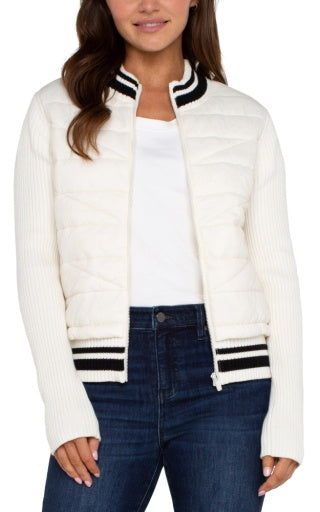 l/s quilted zip sweater w/ stripe