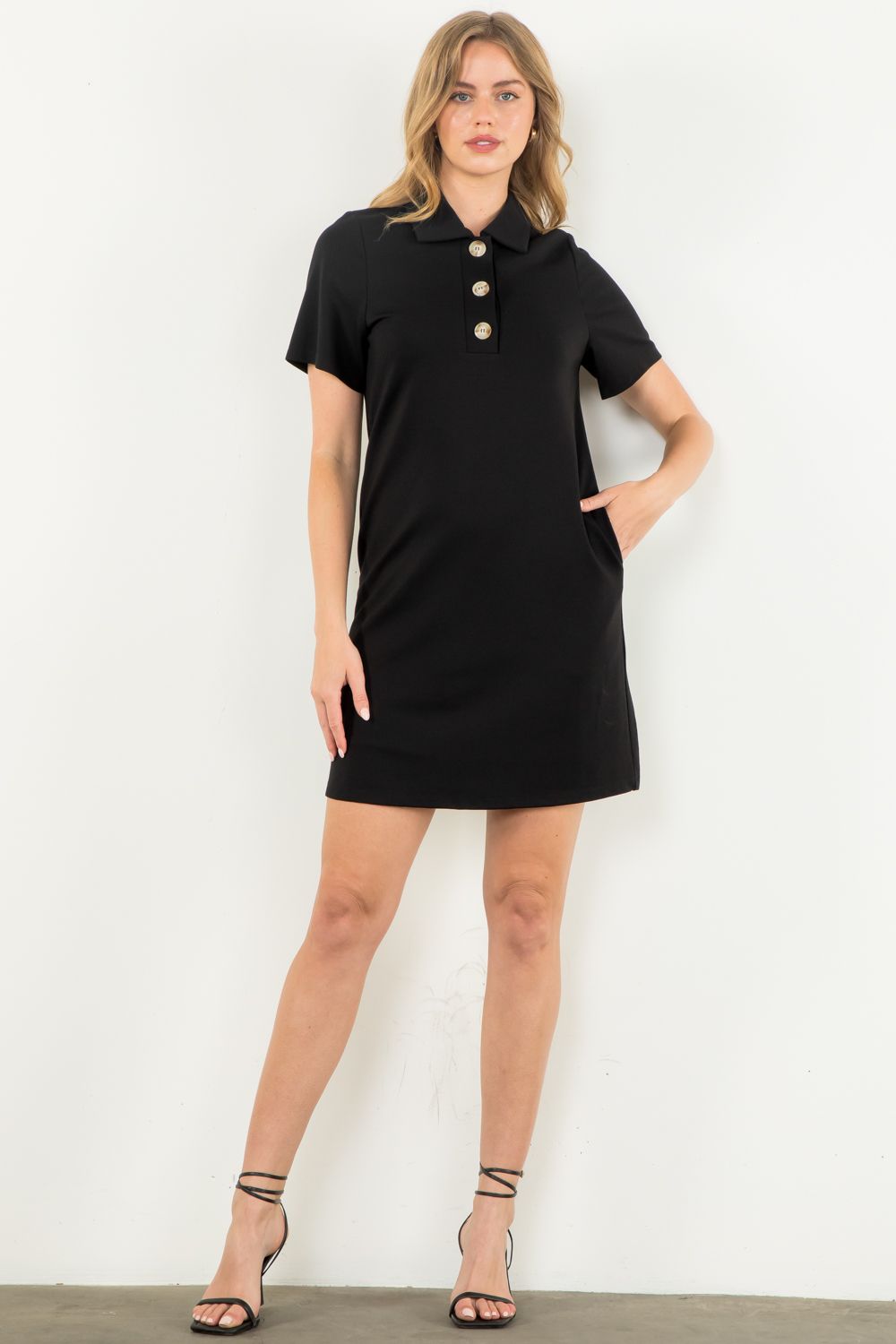 THML Short Slv Stretch Mini Dress BLACK (WCT2658)