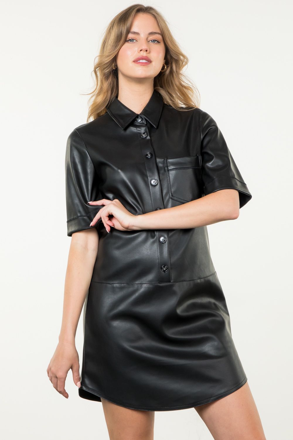 THML Vegan Leather Dress (THS1596) BLACK