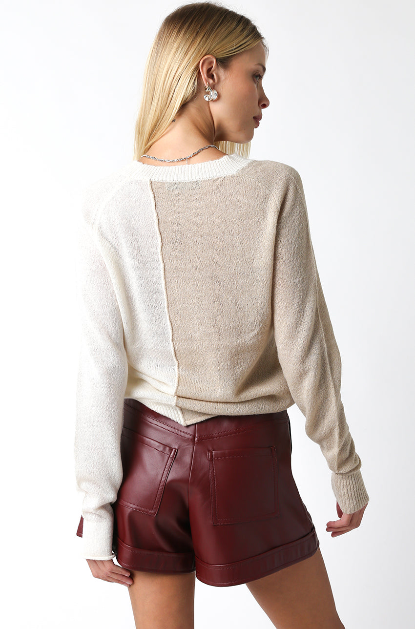 Olivaceous Color Block Sweater OATMEAL