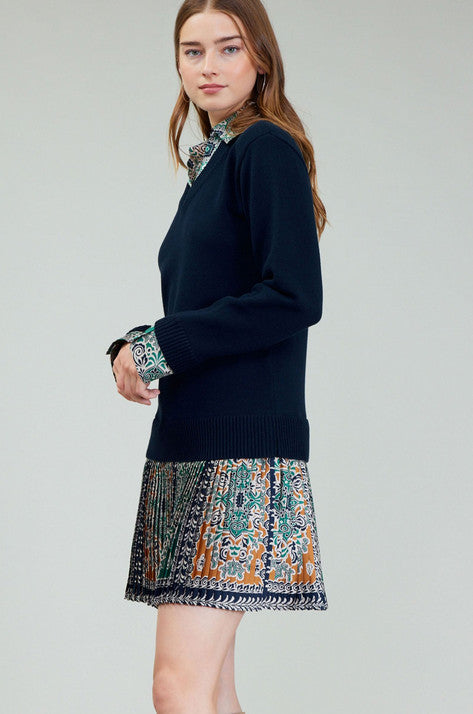 Current Air Sweater/Pleat Skirt Dress (2490158-1) NAVY MULTI