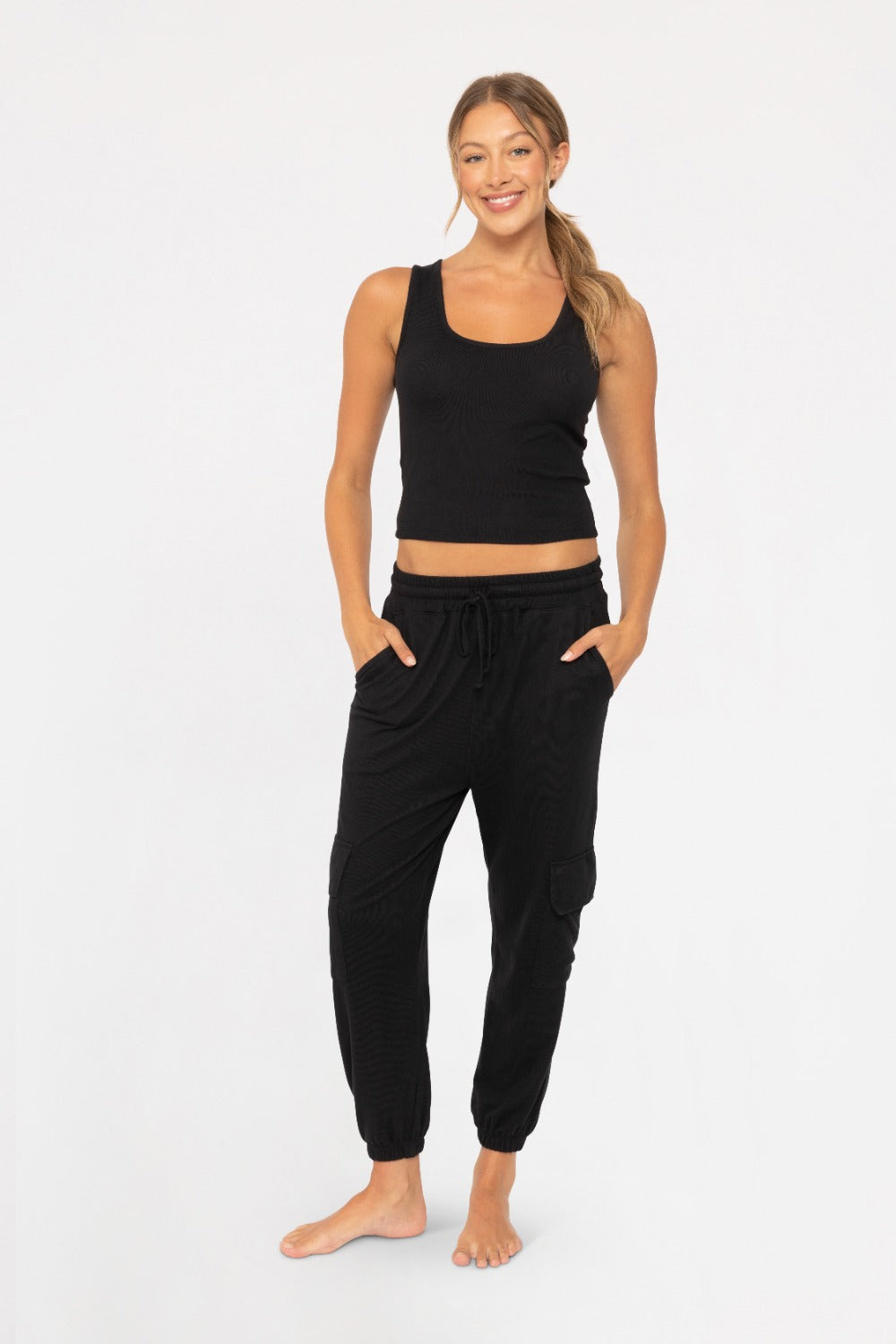 Brushed Hacci Cargo Lounge Pants KP5082 BLACK