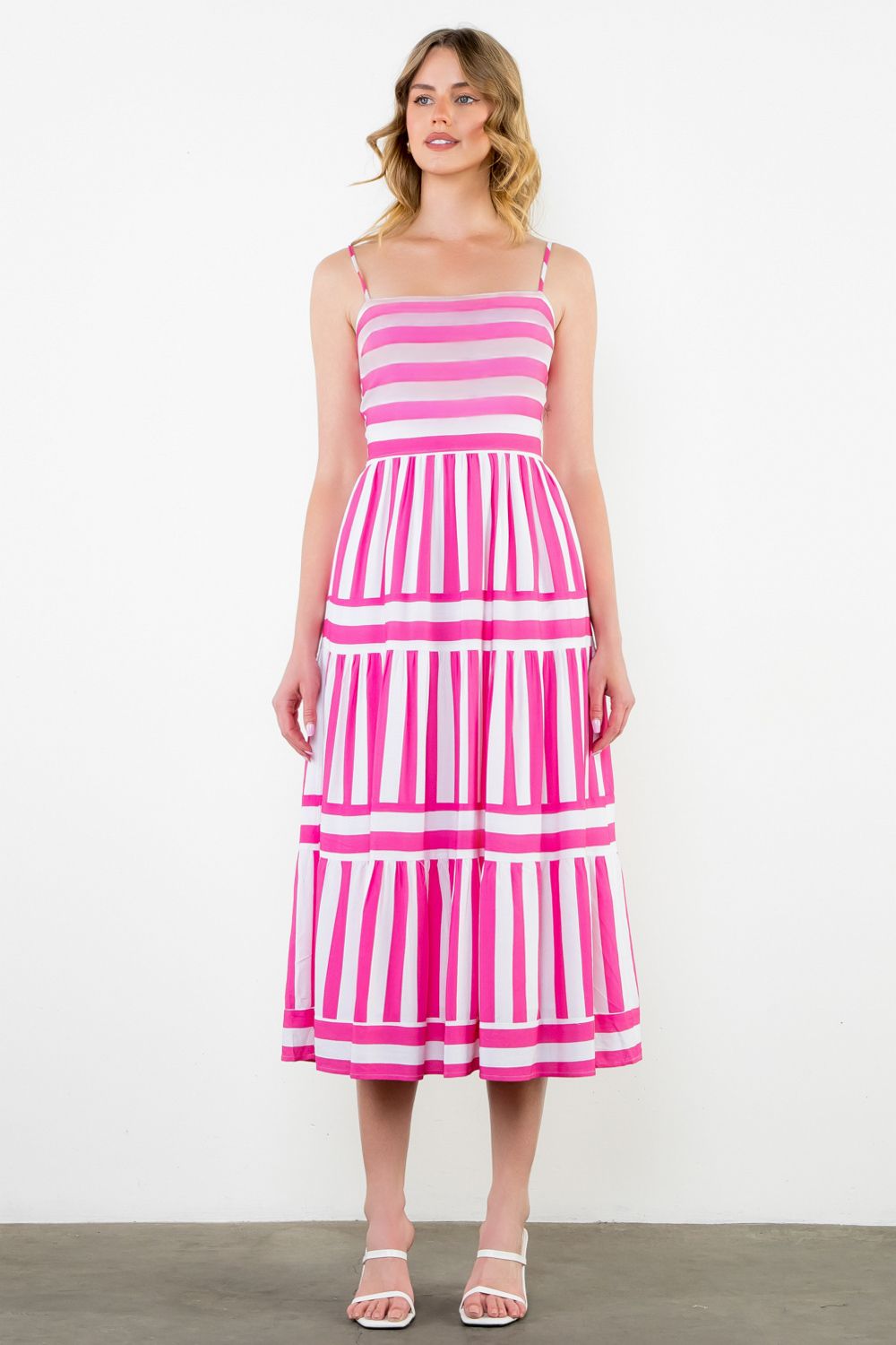 THML Striped Midi Sundress (WCT2920) BRIGHT PINK