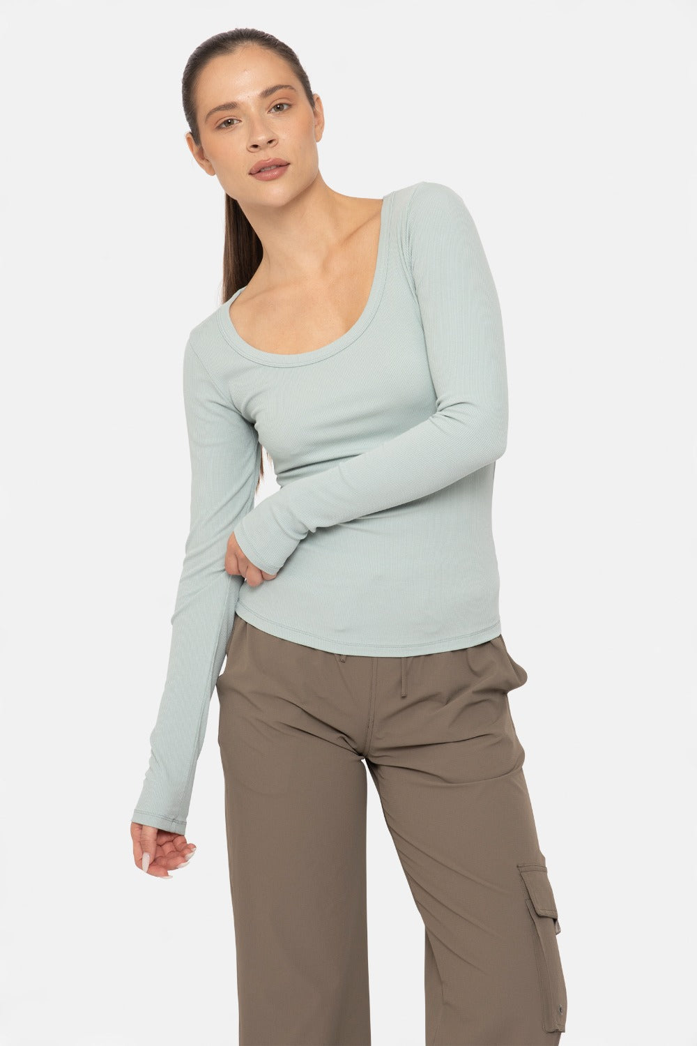 Mono B L/S Slim Fit Scoop Neck Top (KT12177)