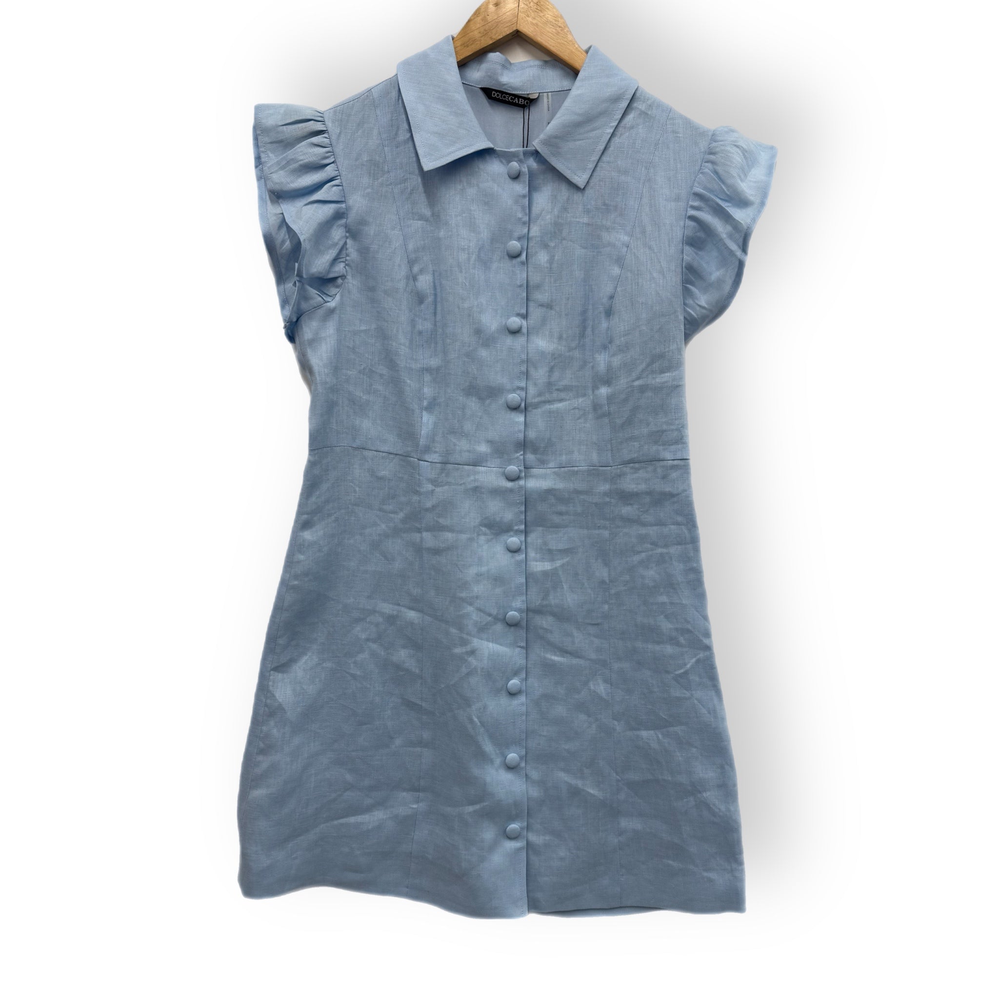 Linen Flutter Fleeve Dress - Light Blue