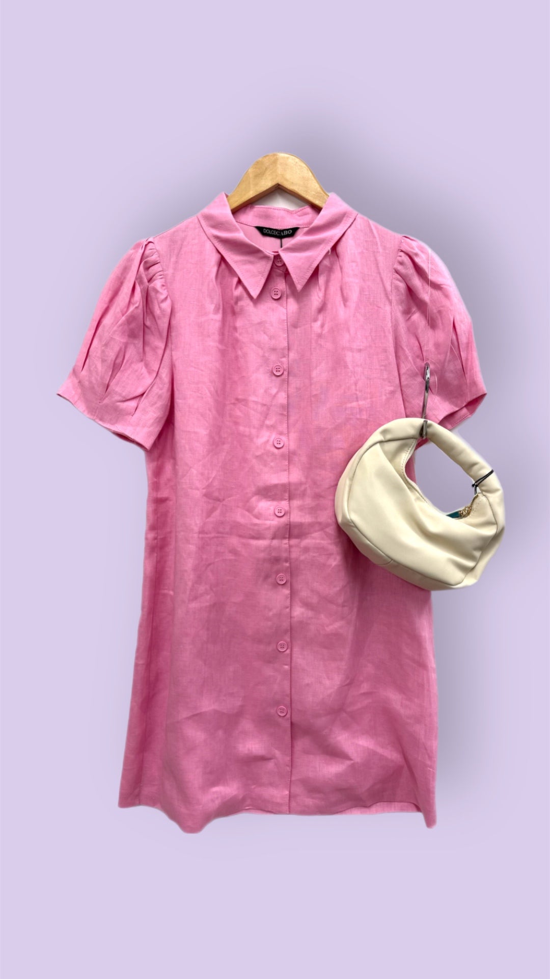 Linen Button Down Dress - Pink