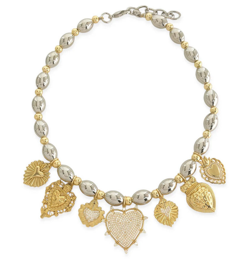 MNK151 - Two Tone Heart Charm Necklace