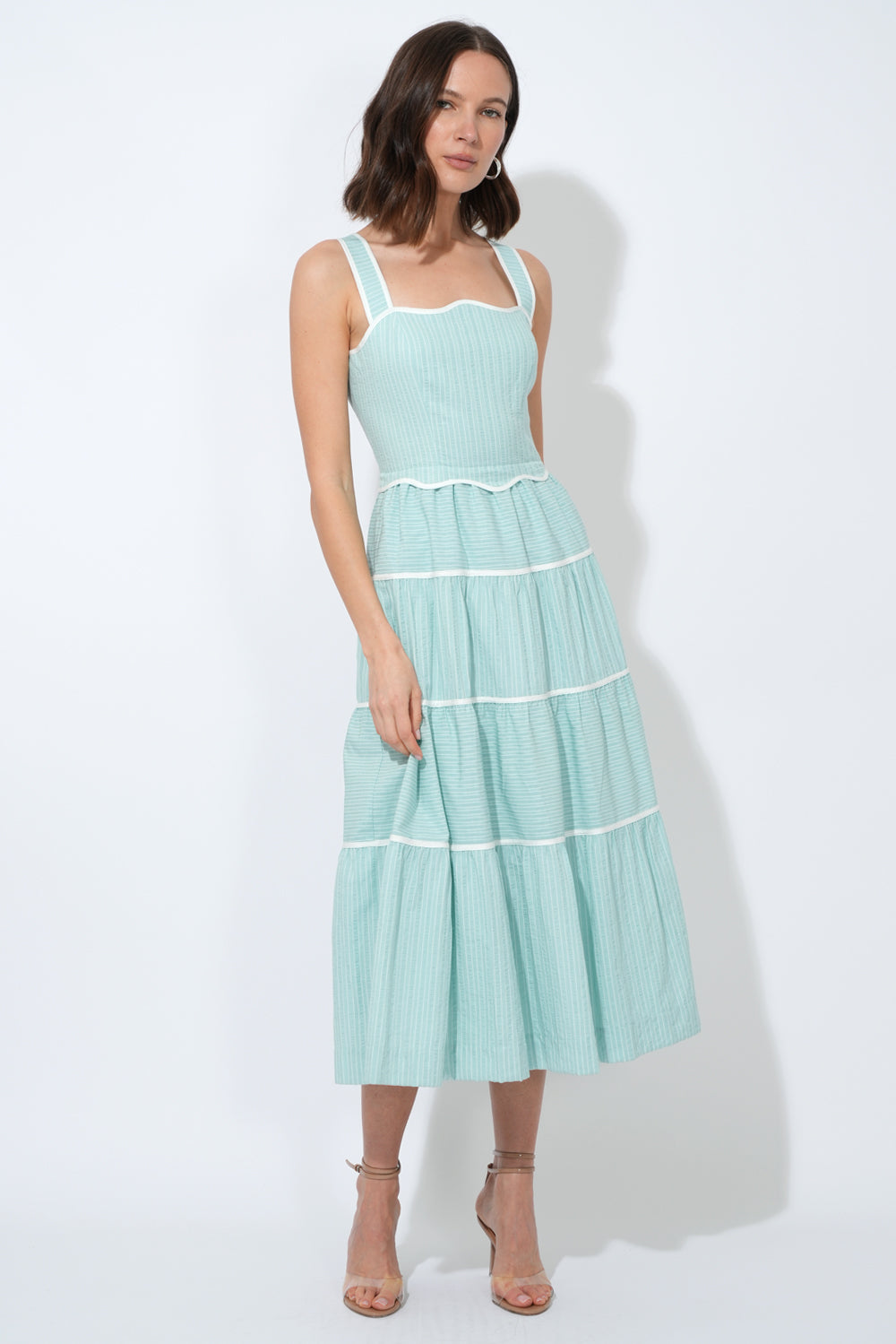 Adelyn Rae Oxford Long Sundress AQUA GREEN