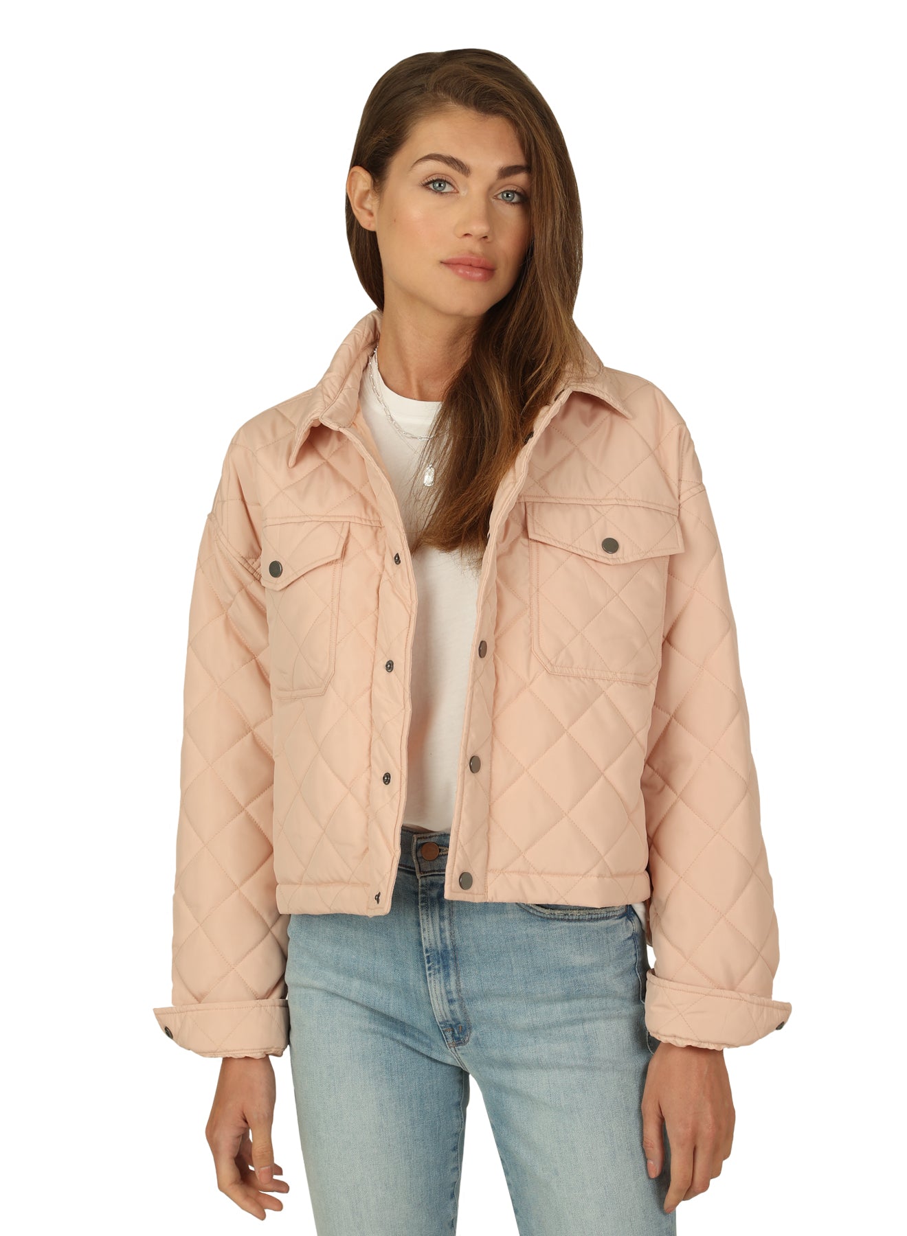 Quilted Snap Front Jacket Pink Blush