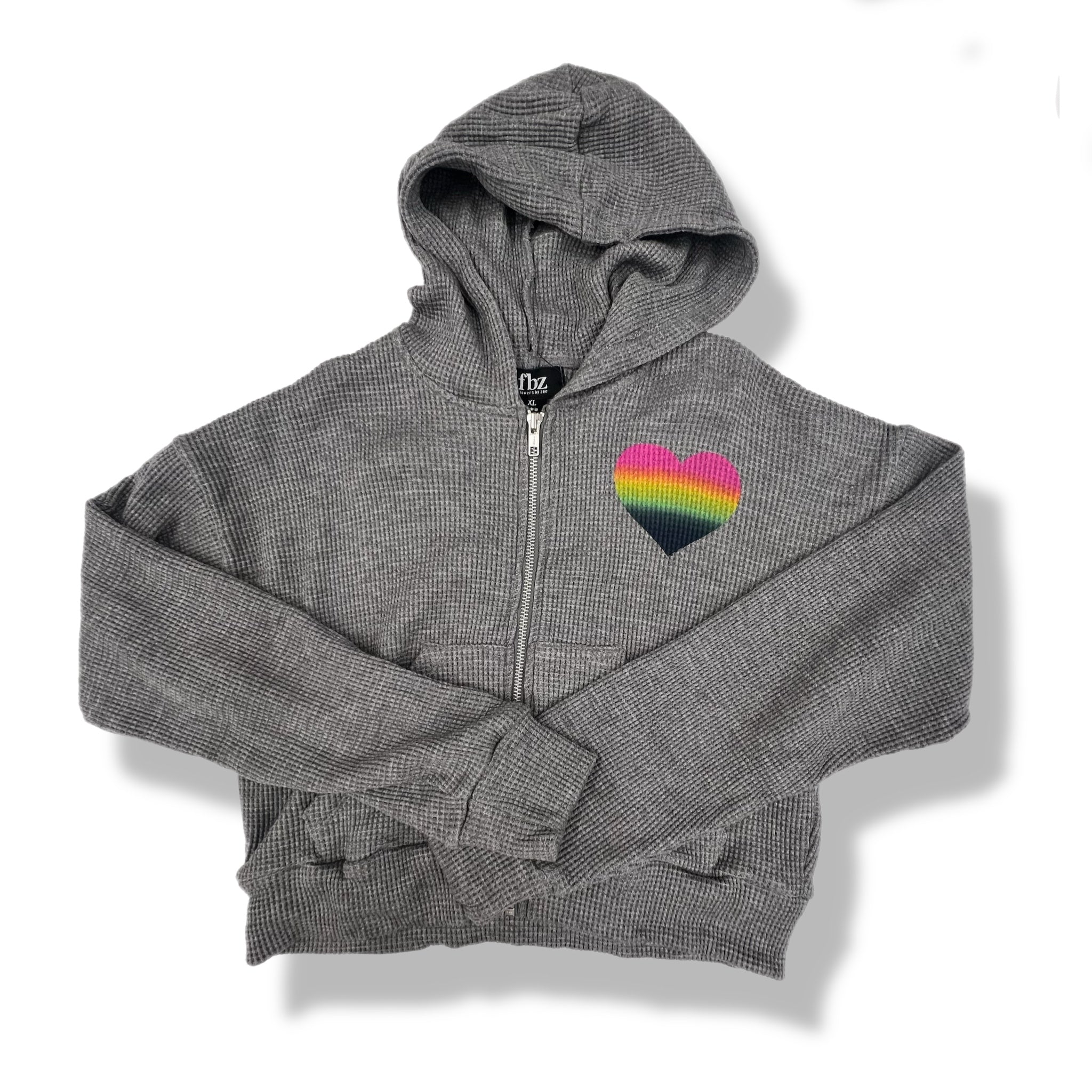 FBZ Waffle Lounge Zip Hoody - D GREY w Heart