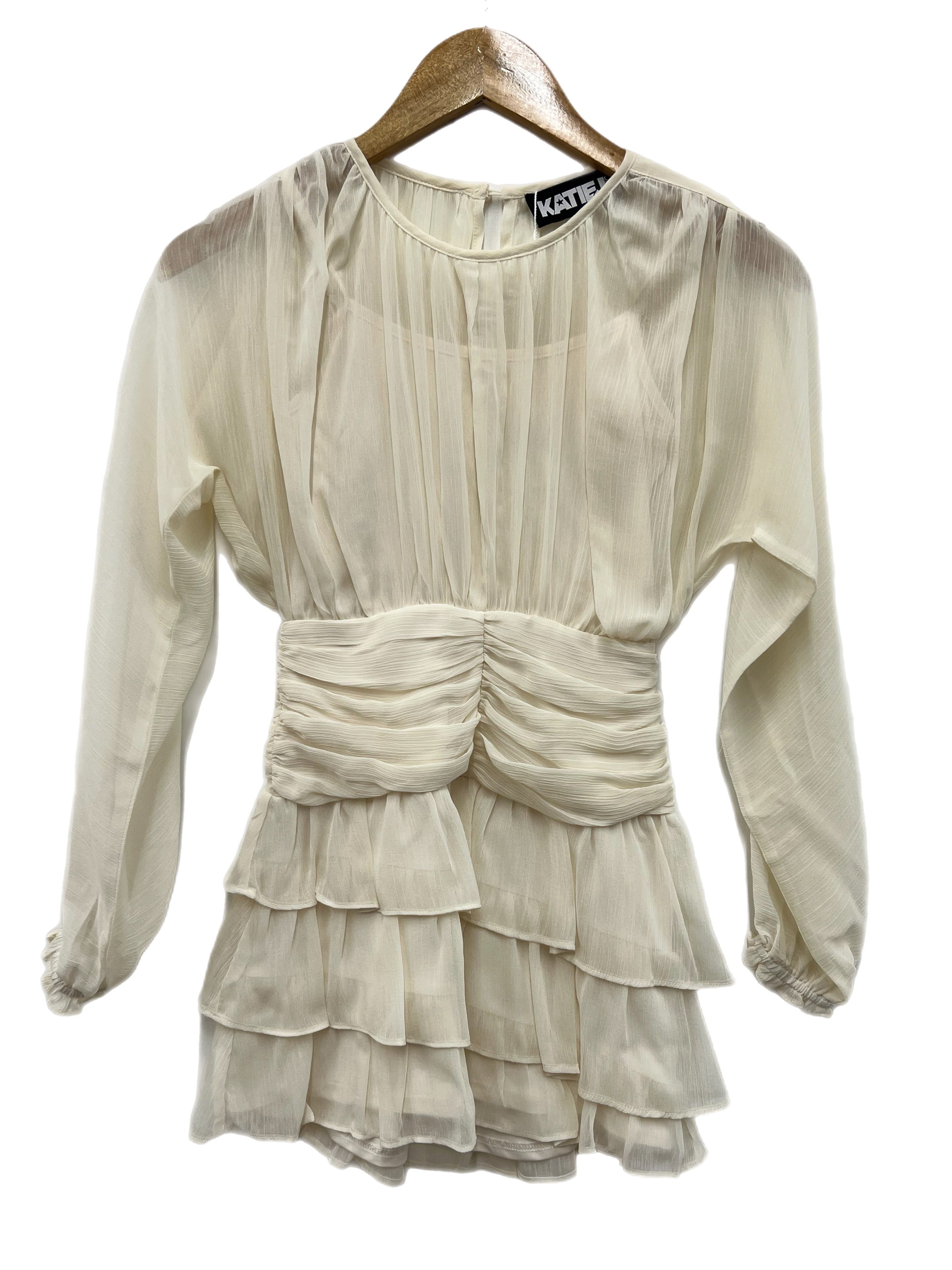 Katie J JUNIOR Morgan Sheer Sleeve Dress IVORY