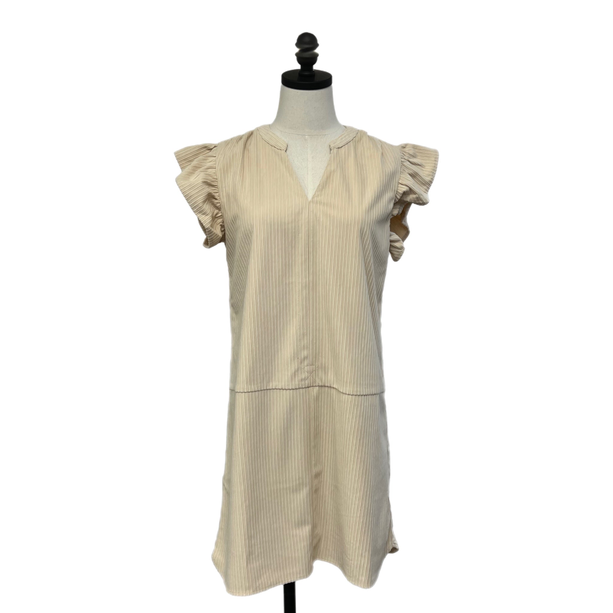 THML Flutter Sleeve Corduroy Dress CREAM