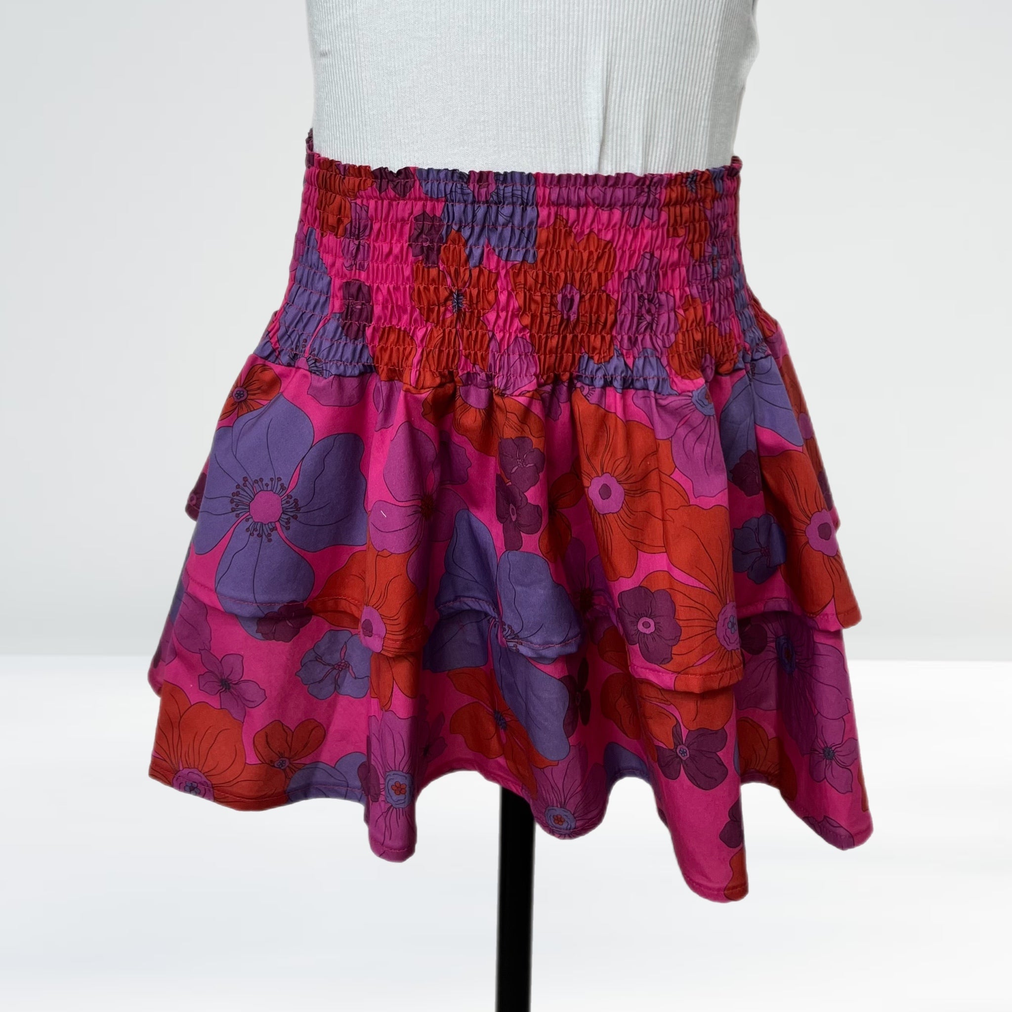 THEME Jules Ruffle Mini Skirt - Pink 70s Floral