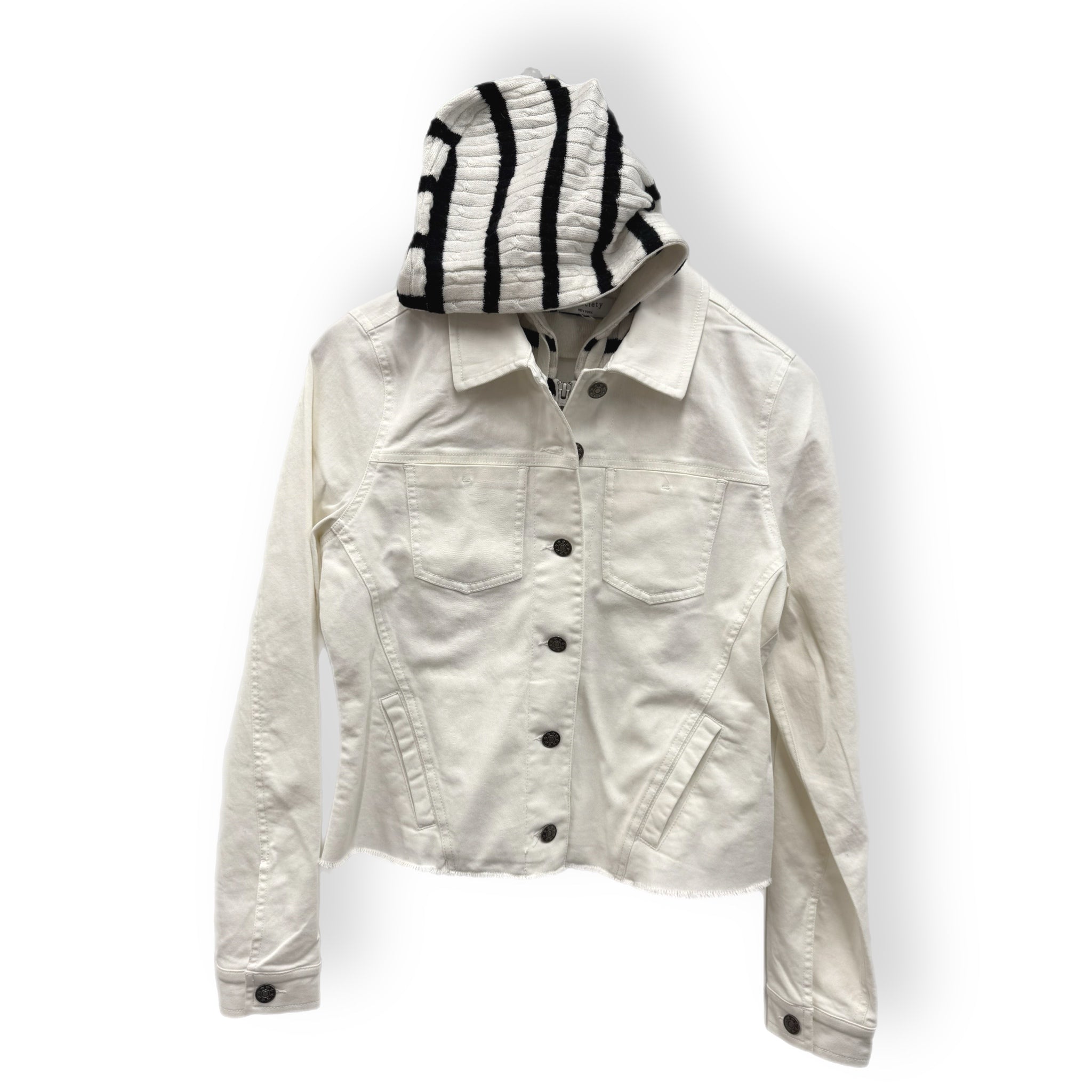 Two-Fer Jean Jacket - White/Stripe Hoody