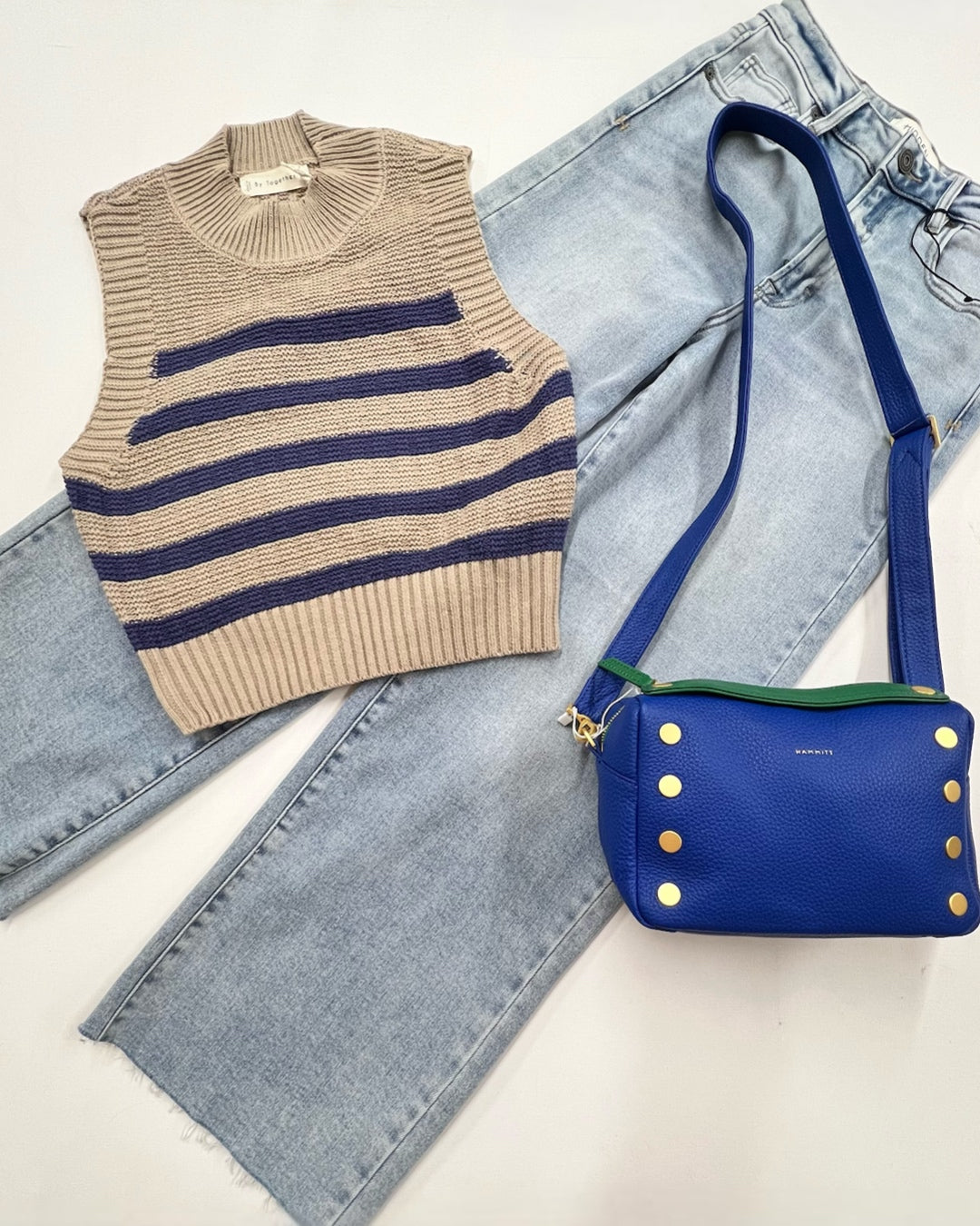 By Together S/L Stripe Sweater W1514 MOCHA BLUE