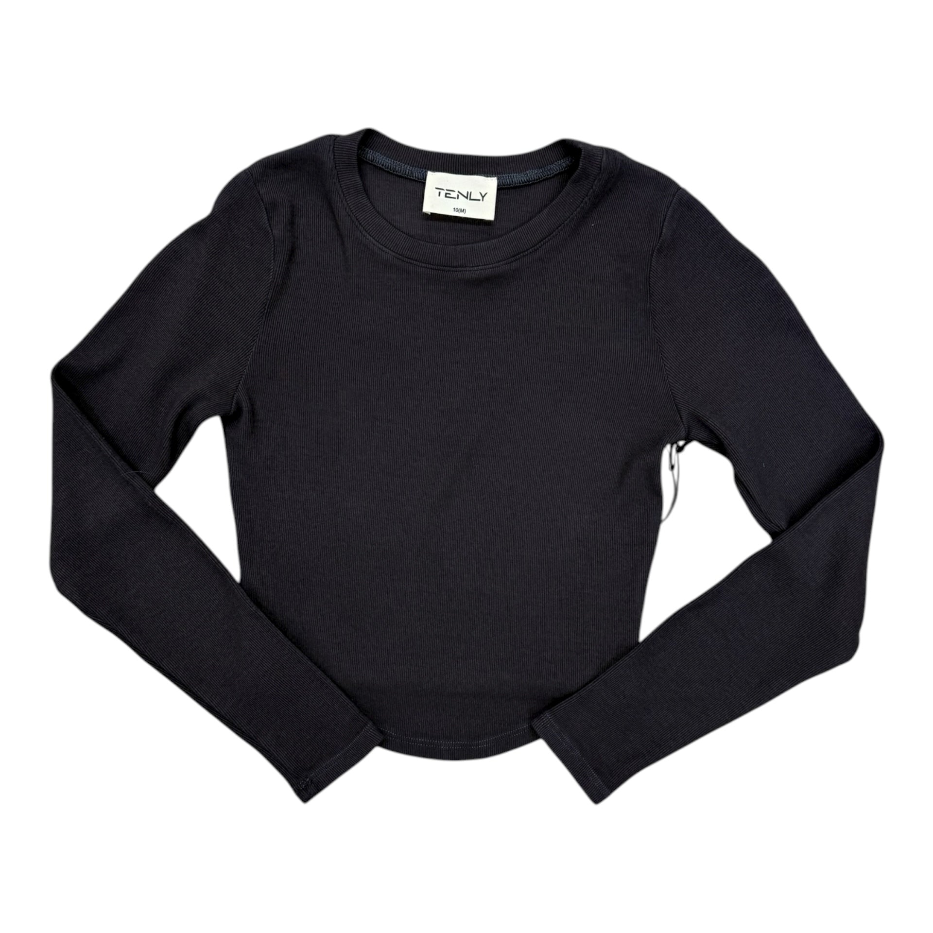 RAYON RIB CURVED HEM L/S TOP