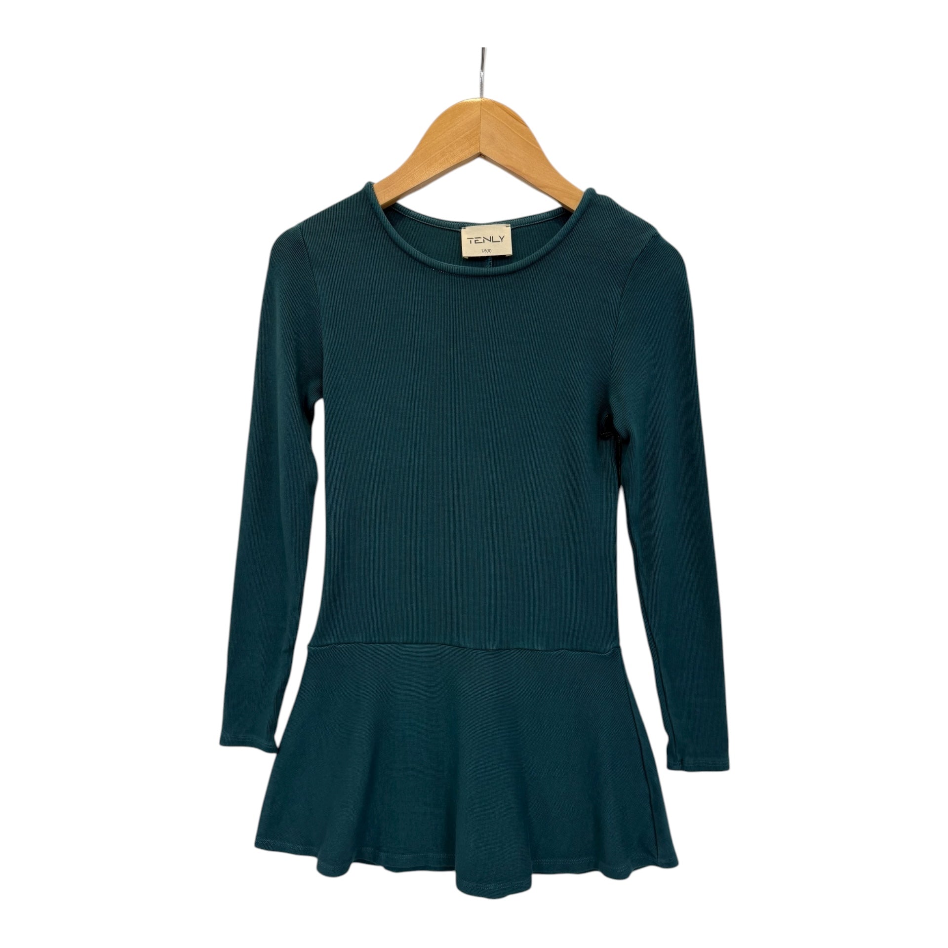 RAYON RIB L/S TANK DRESS W/ RUFFLE HEM