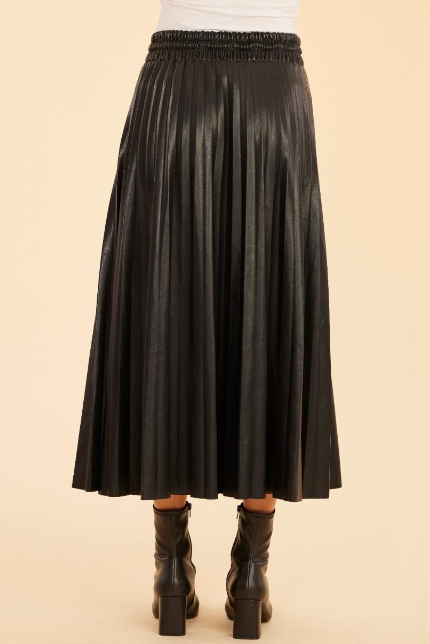 D/C Vegan Drawstring Midi Pleated Skirt (75462)