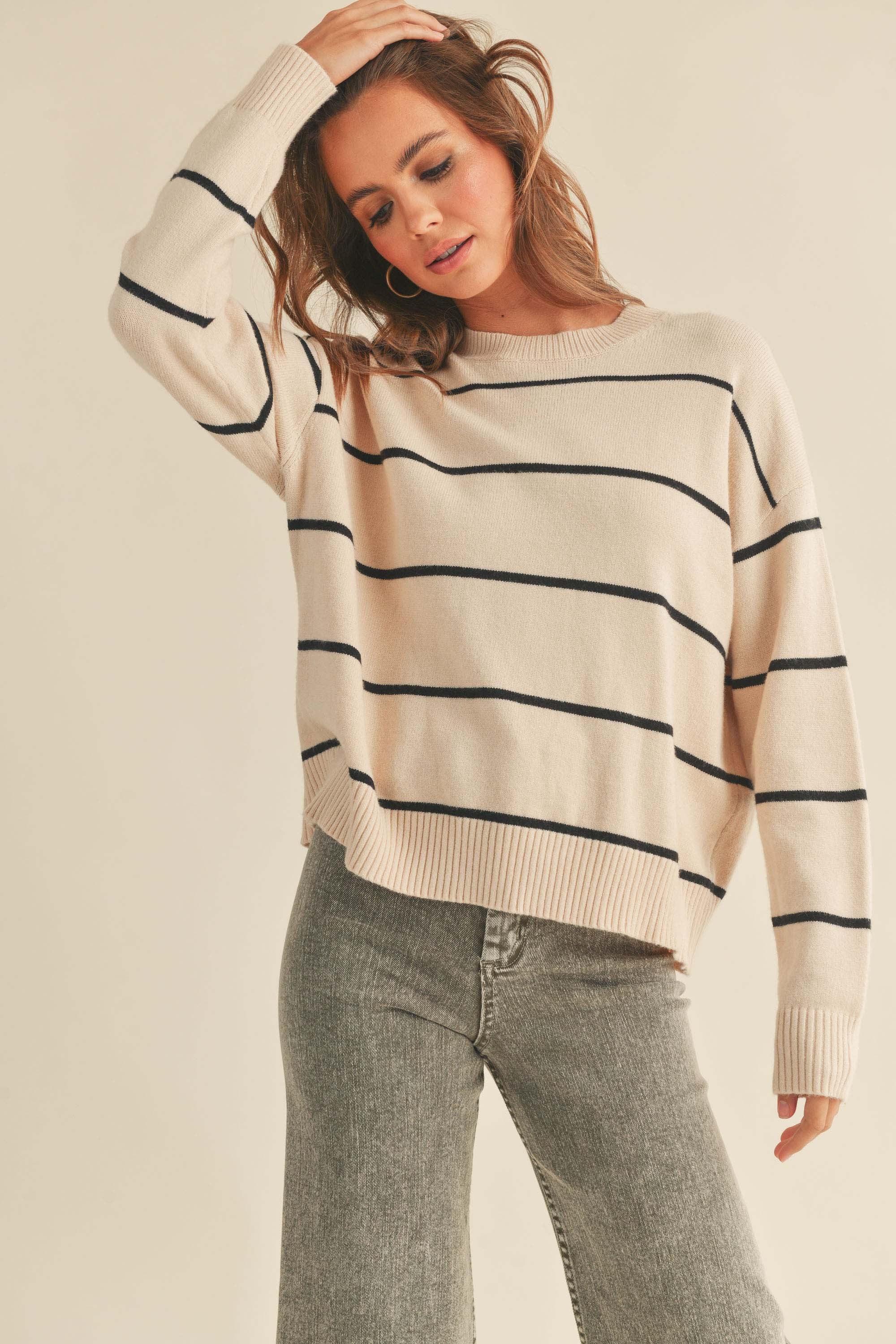 Miou Muse Stripe L/S Stripe Sweater BEIGE/BLACK