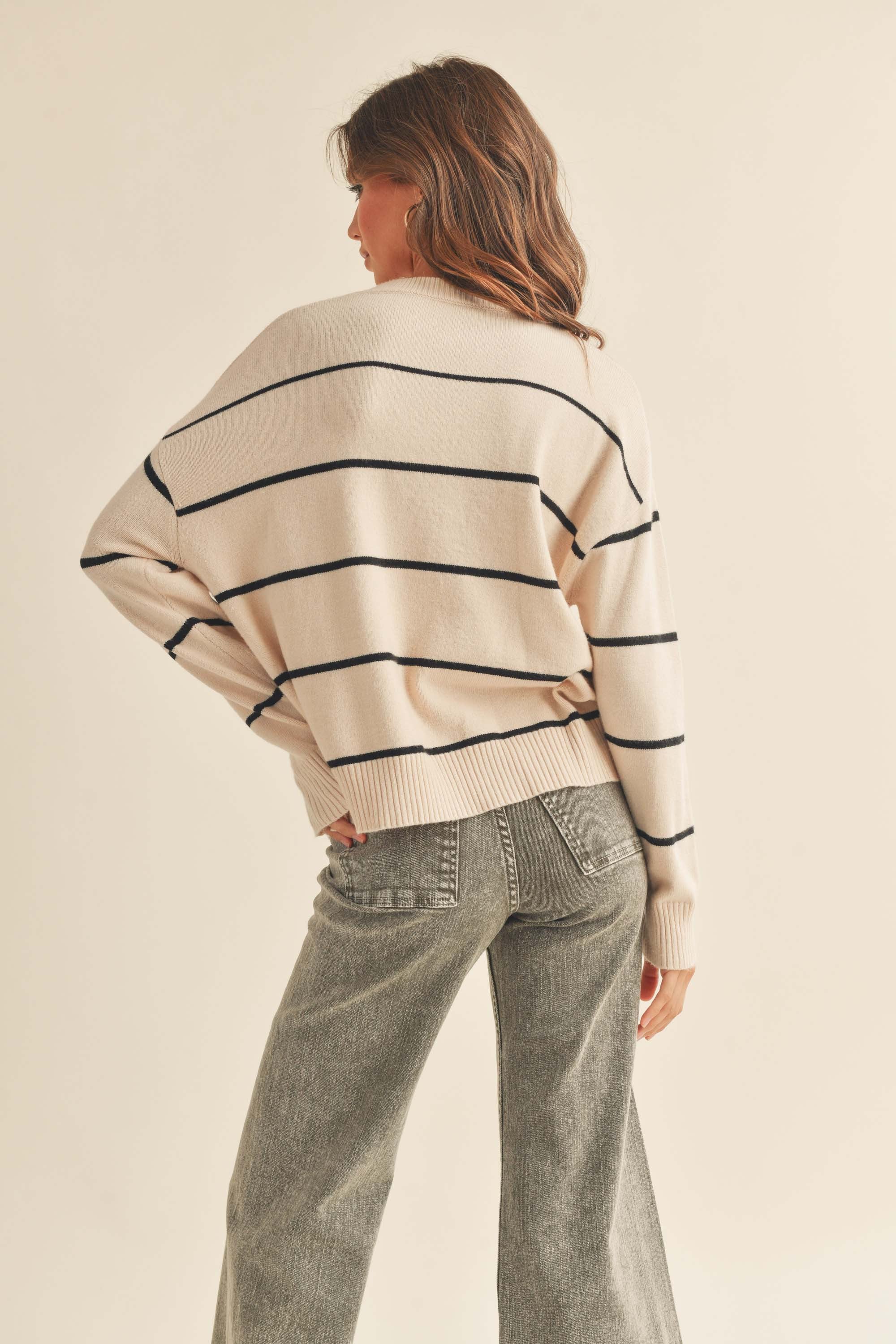 Miou Muse Stripe L/S Stripe Sweater BEIGE/BLACK