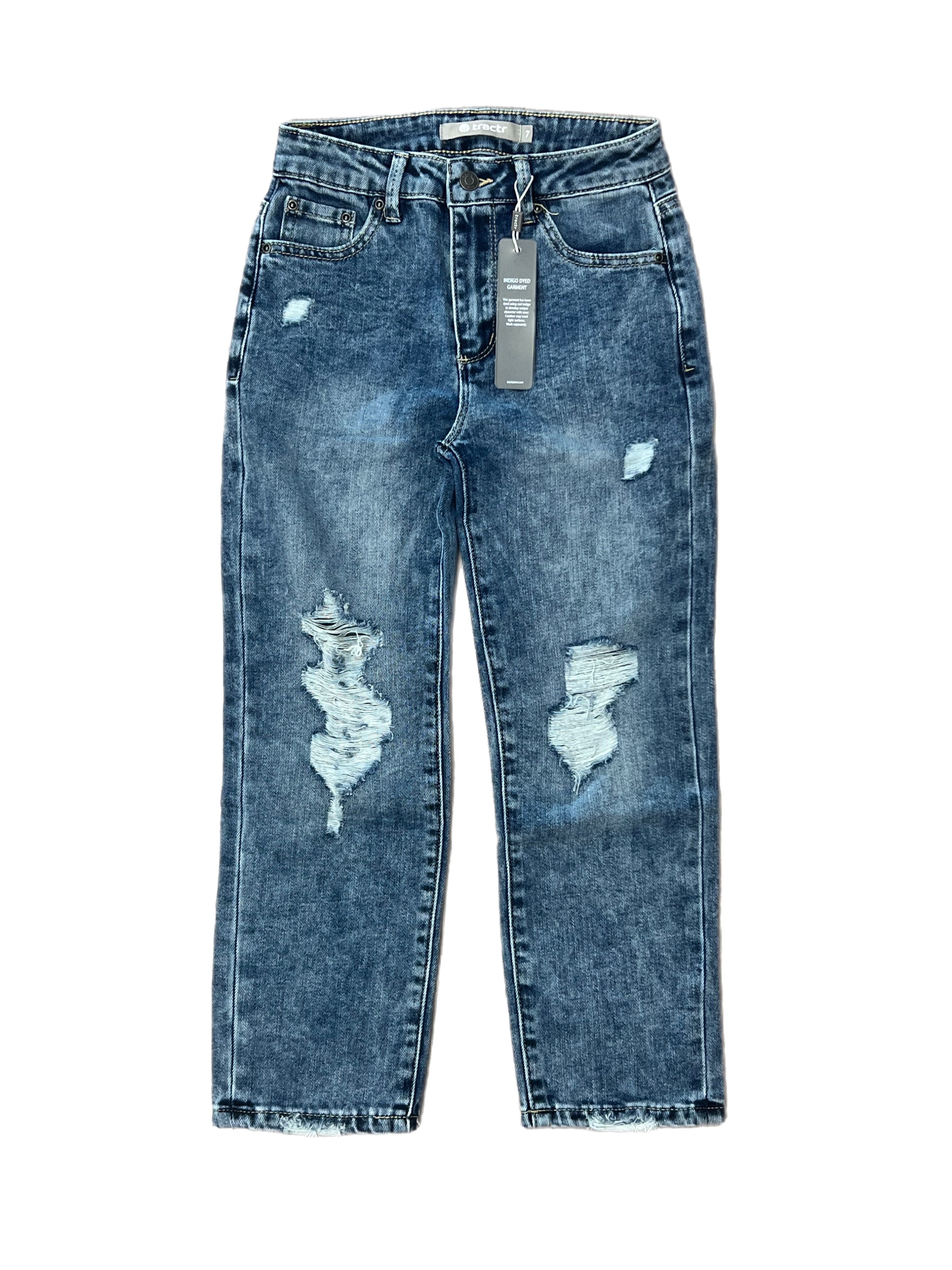 Tractr GIRLS Distressed Indigo Jean (27330-D-D7RN)