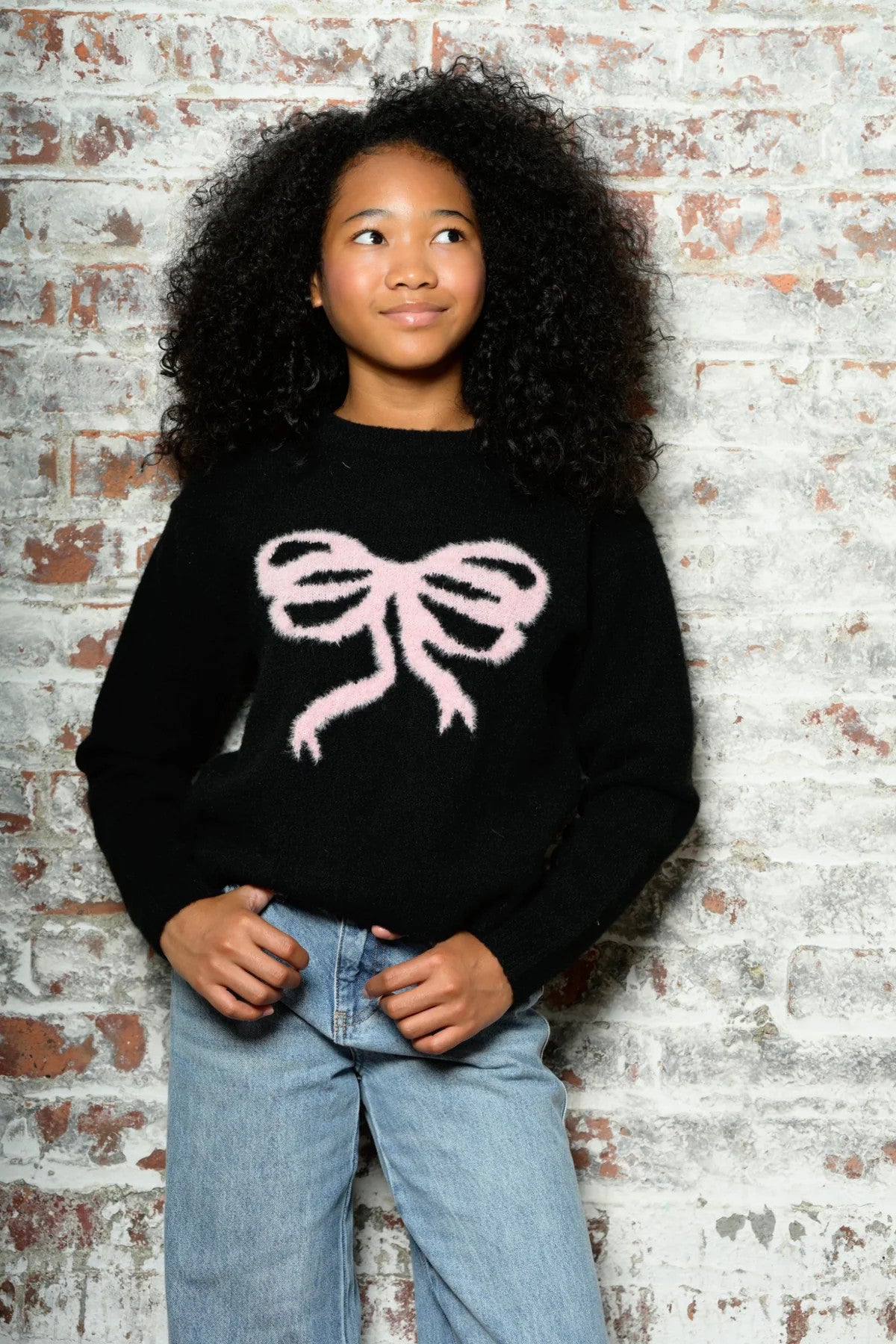 Katie J *GIRLS* Maggie Bow Sweater - Black/Pink