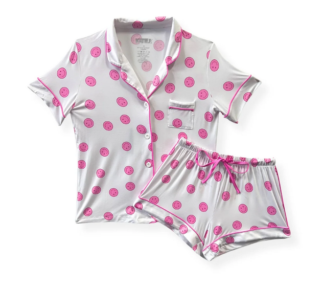 Katie J Lynn Pajama Shorts Set - PINK SMILEY