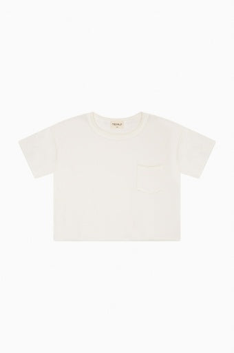 COTTON JERSEY RAW EDGE POCKET TEE (girls)