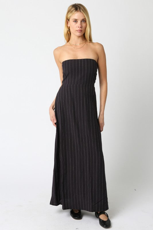 Olivaceous Raina Stripe Strapless Dress BLACK/WHITE