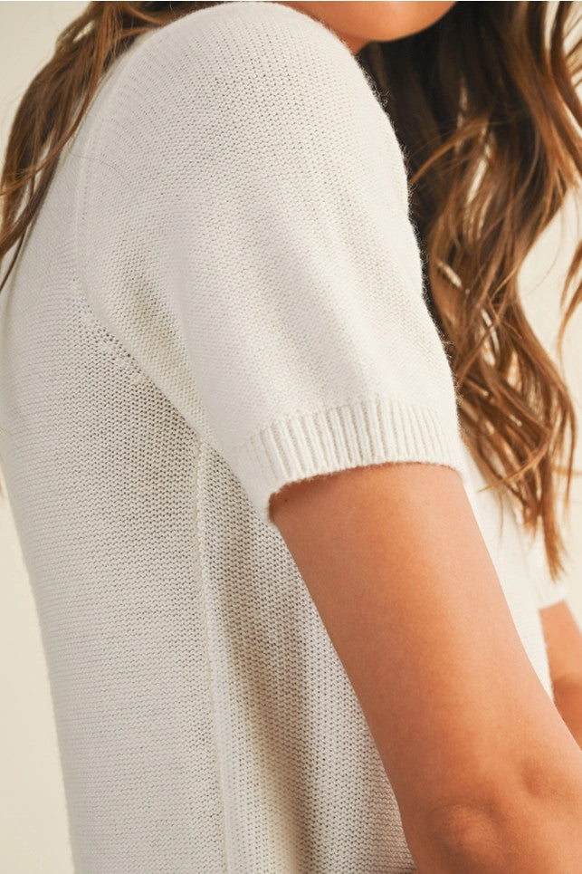 Short Sleeve Crew Sweater - White
