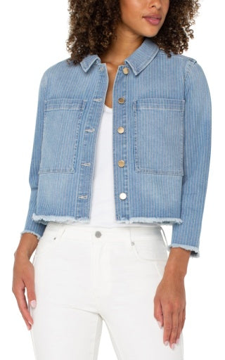 Crop Denim Shacket w Fray Hem (ORIG $109)