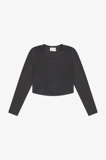 RAYON RIB CURVED HEM L/S TOP