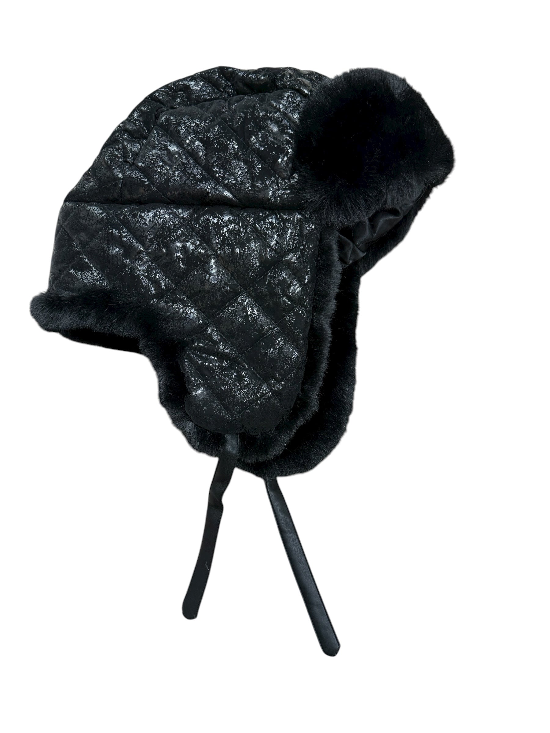 QUILTED TRAPPER HAT BLK HT074BLK