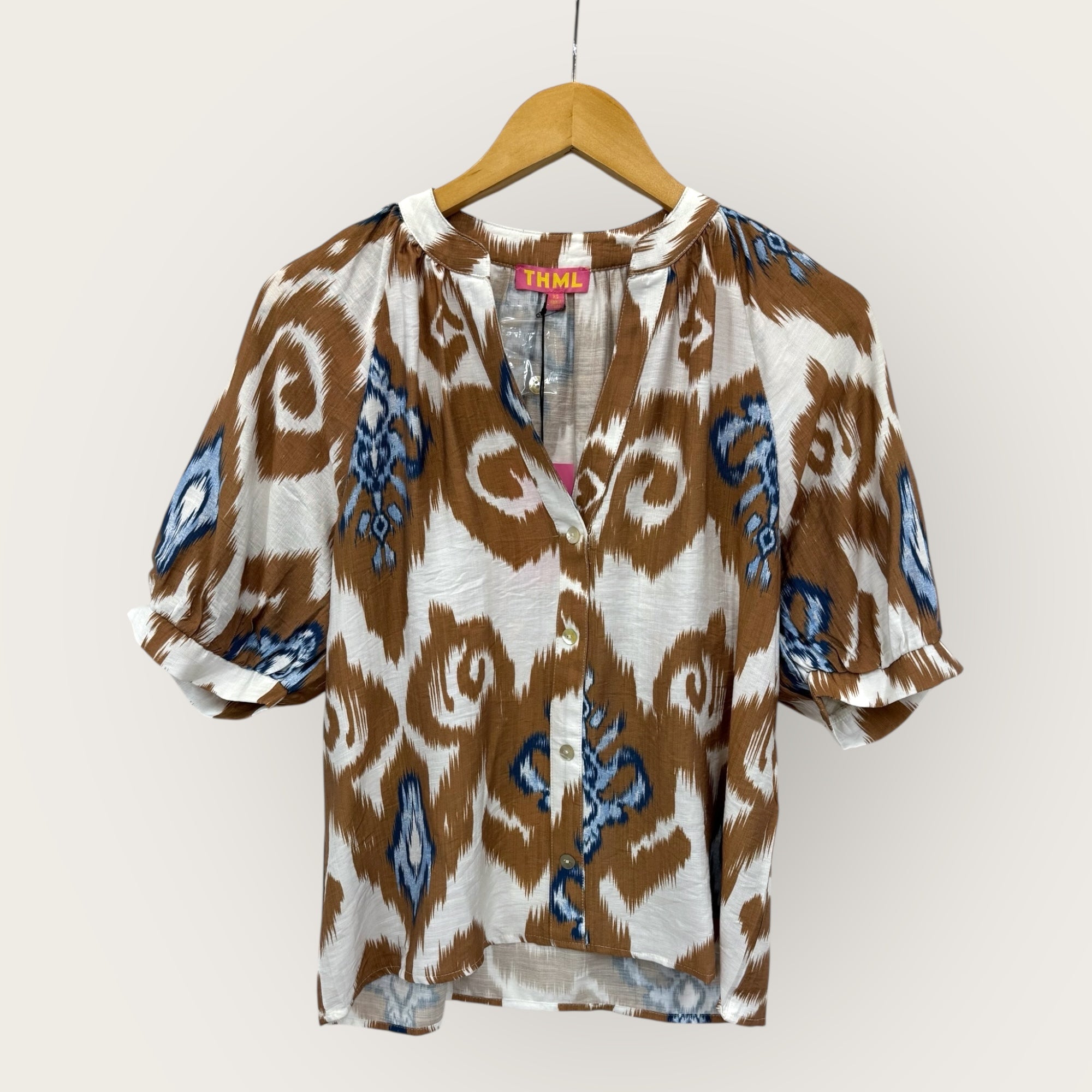 THML Short Slv Print Vneck Top (WCT3279-MS)