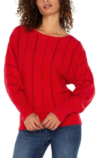 l/s crew dolman sweater w/stripe