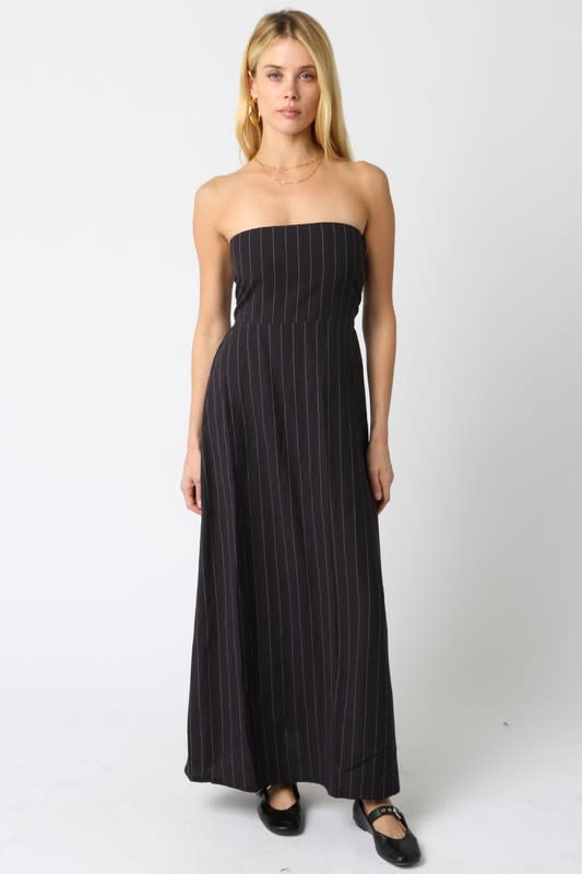 Olivaceous Raina Stripe Strapless Dress BLACK/WHITE