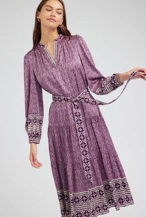 Current Air Border Print Midi Dress PURPLE MULTI
