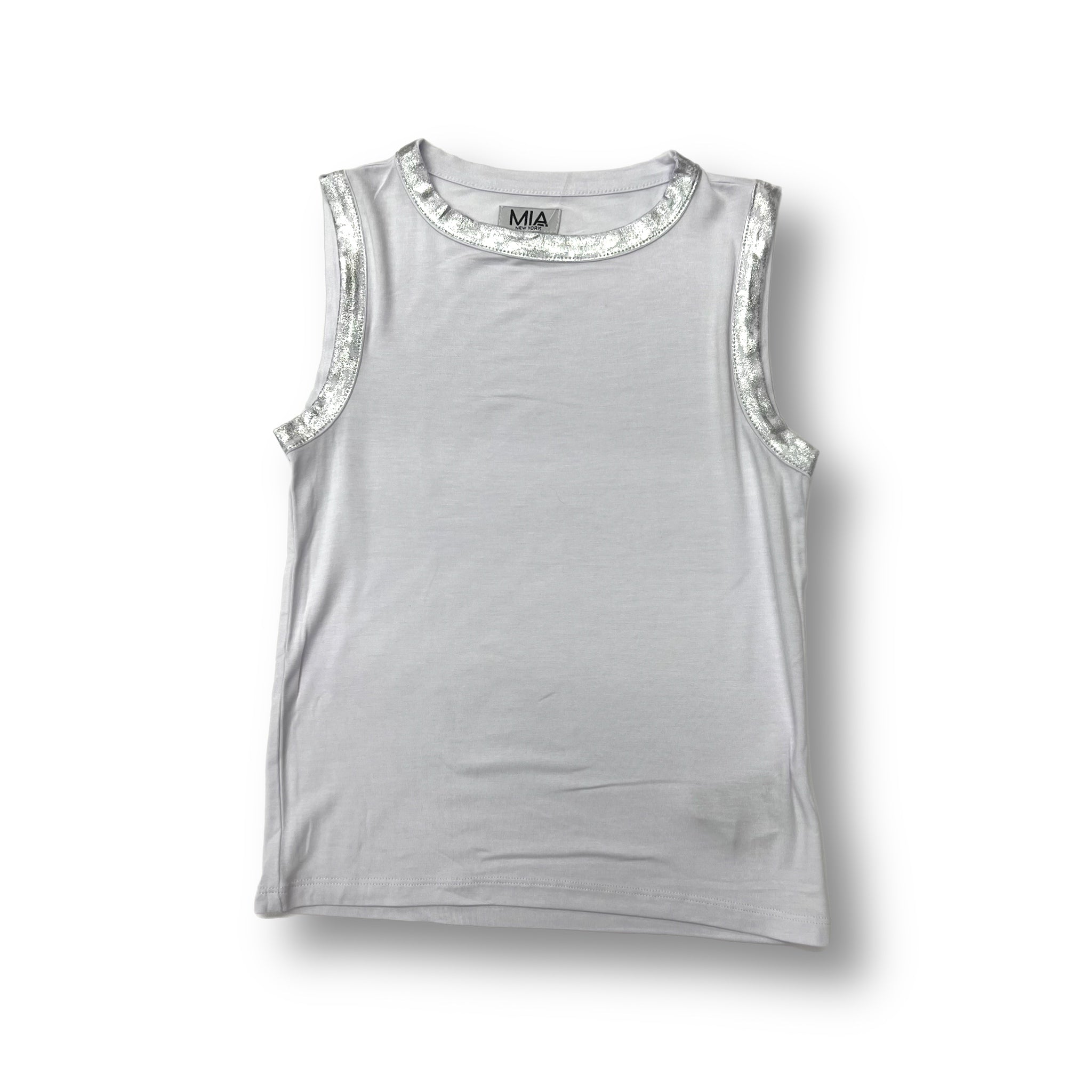 Mia - Girls' Foil Trim Tank - WHITE