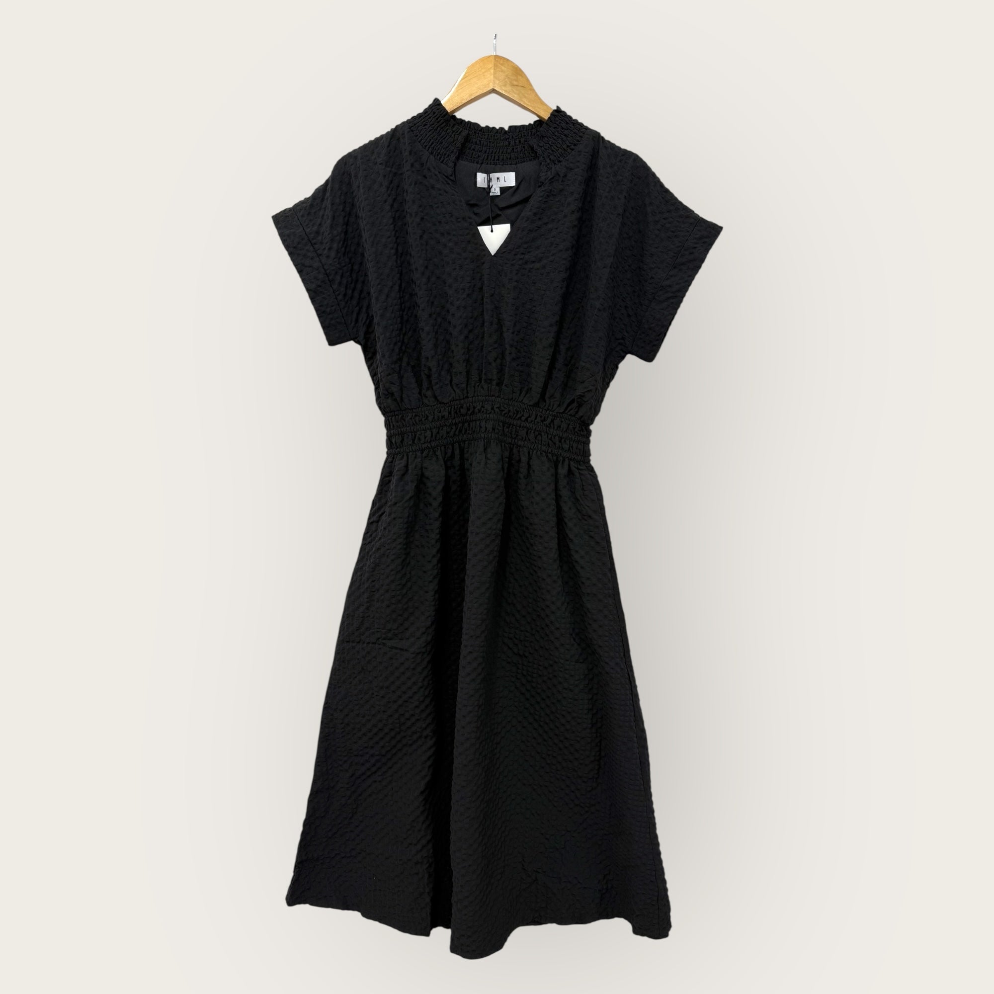 THML Split Neck Textured Dress (FTM3052) BLACK