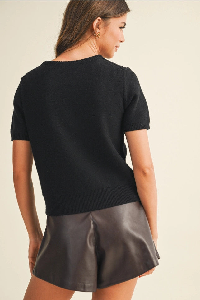 Short Sleeve Crew Sweater - Black