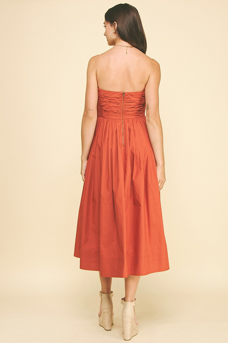 Pinch Midi Strapless Dress RUST Pinch Midi Strapless Dress RUST